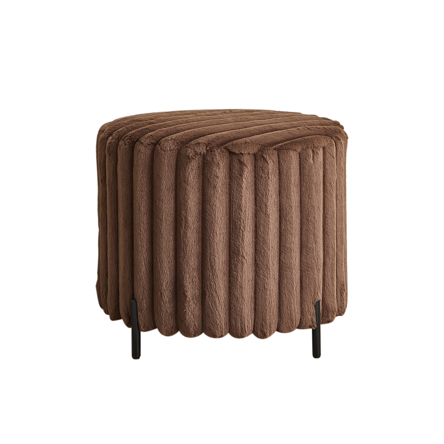 Round Faux Fur Pouf Ottoman Foot Rest with Metal Legs, Brown, 22"