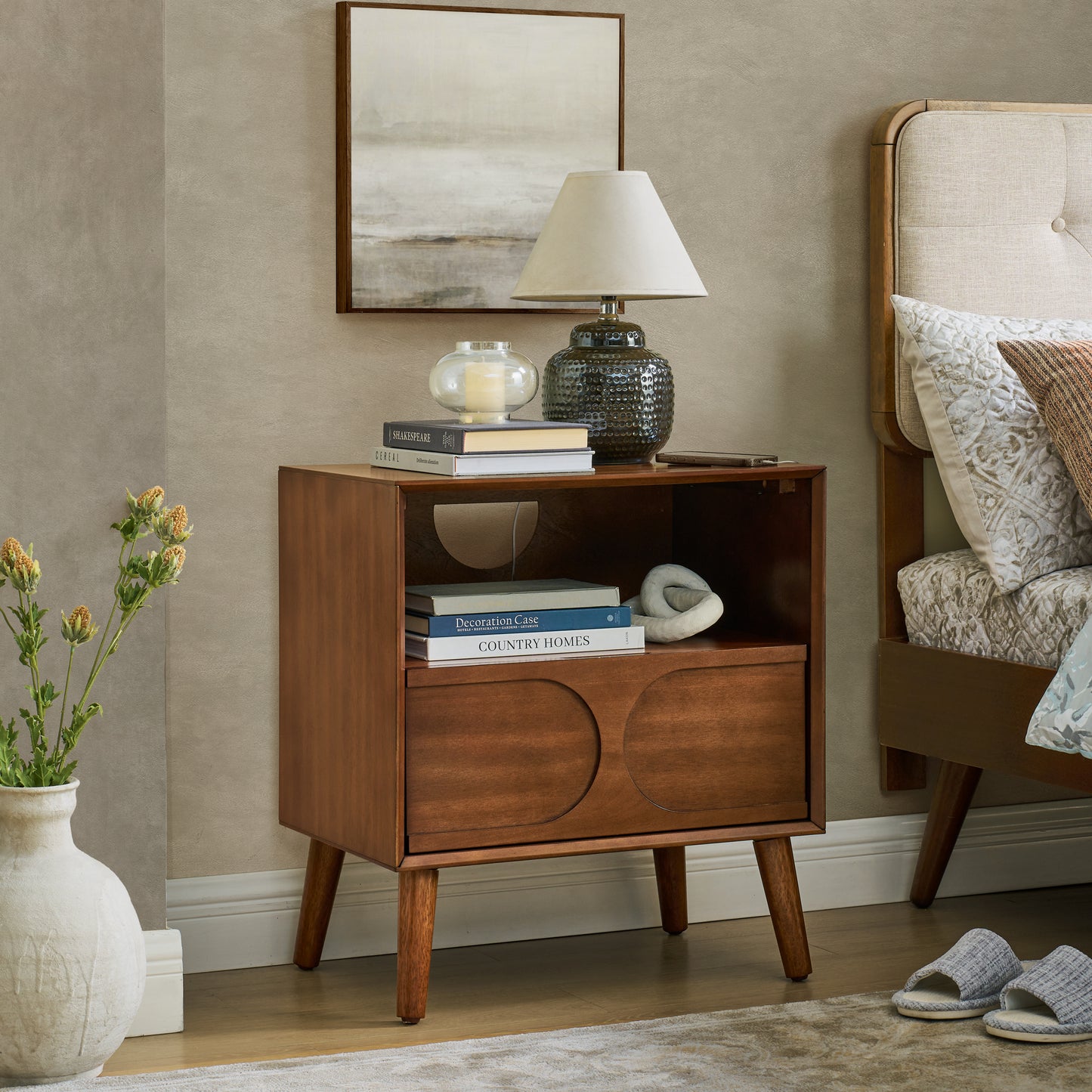 GOMYHOME walnut brown nightstand for modern home storage