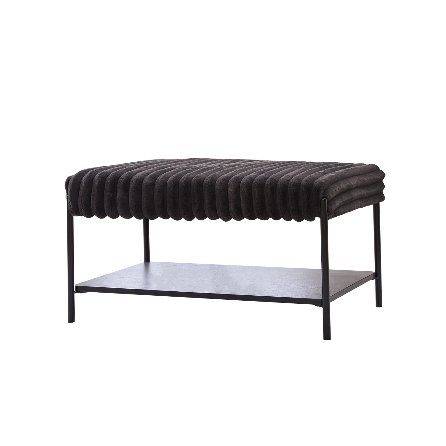 GOMYHOME 30.7-Inch Charcoal Faux Fur Ottoman Coffee Table with Storage Shelf
