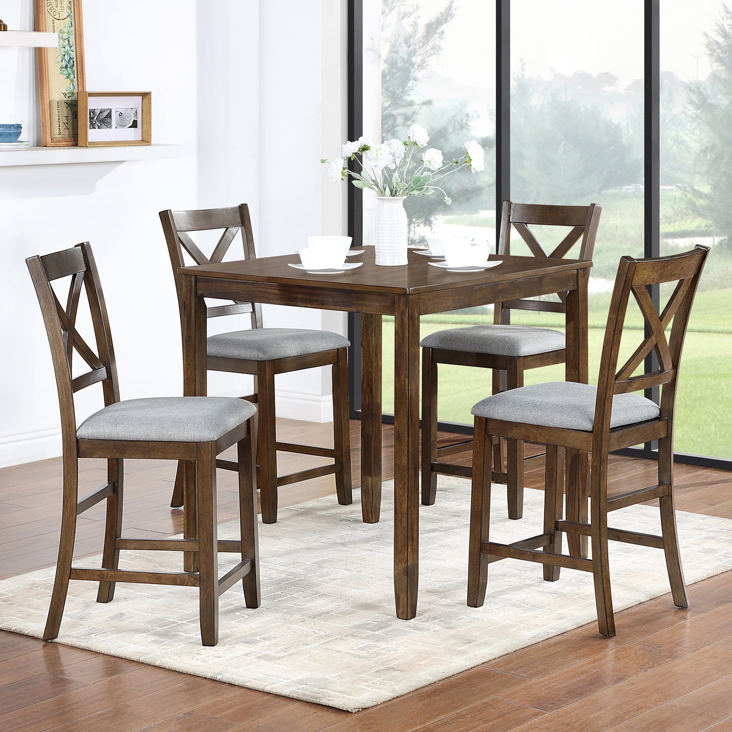 GOMYHOME walnut walnut 4-piece bar table set with power outlet for dining room and kitchen