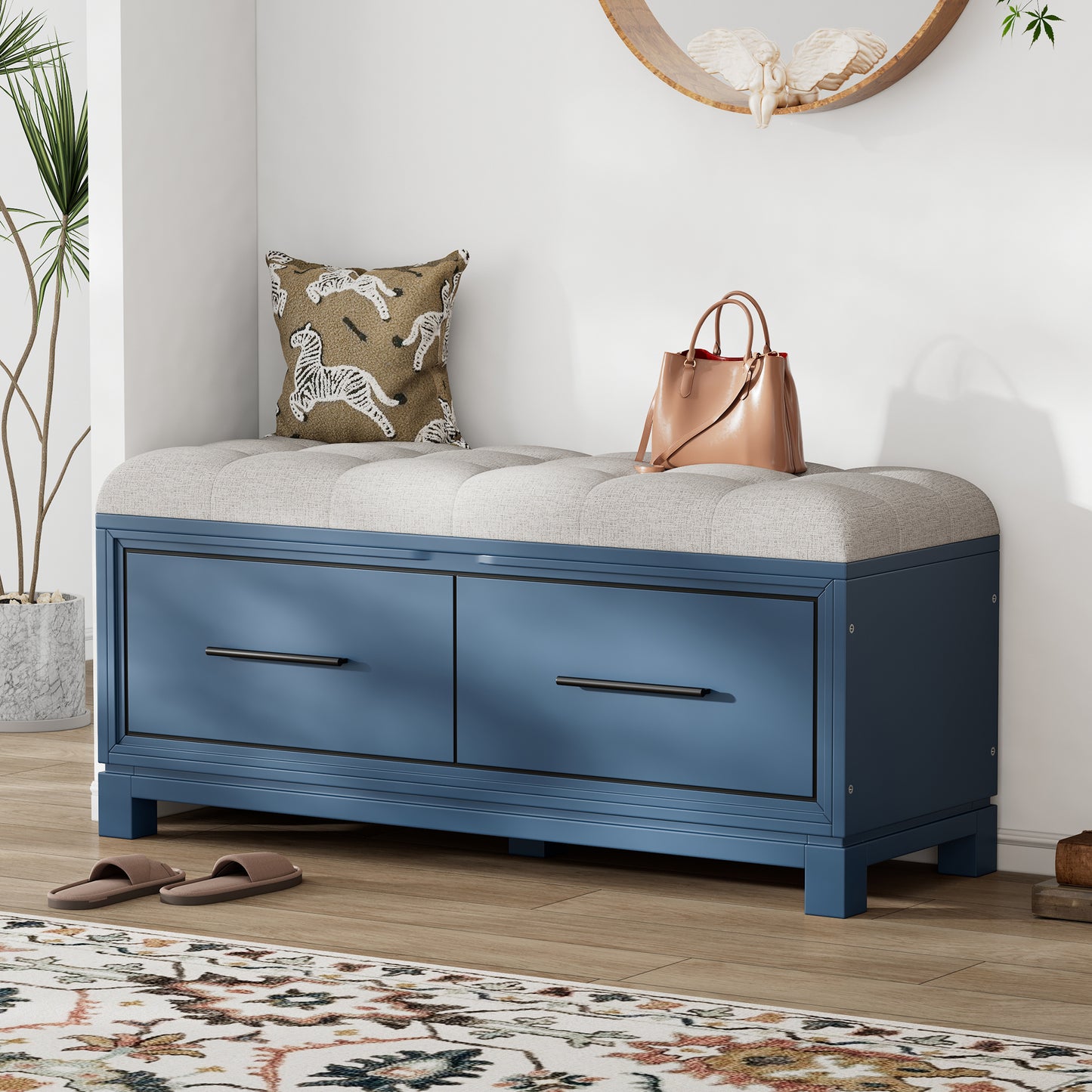 Upholstered Storage Bench with Drawers, Modern Entryway or Bedroom Seat with Hidden Storage