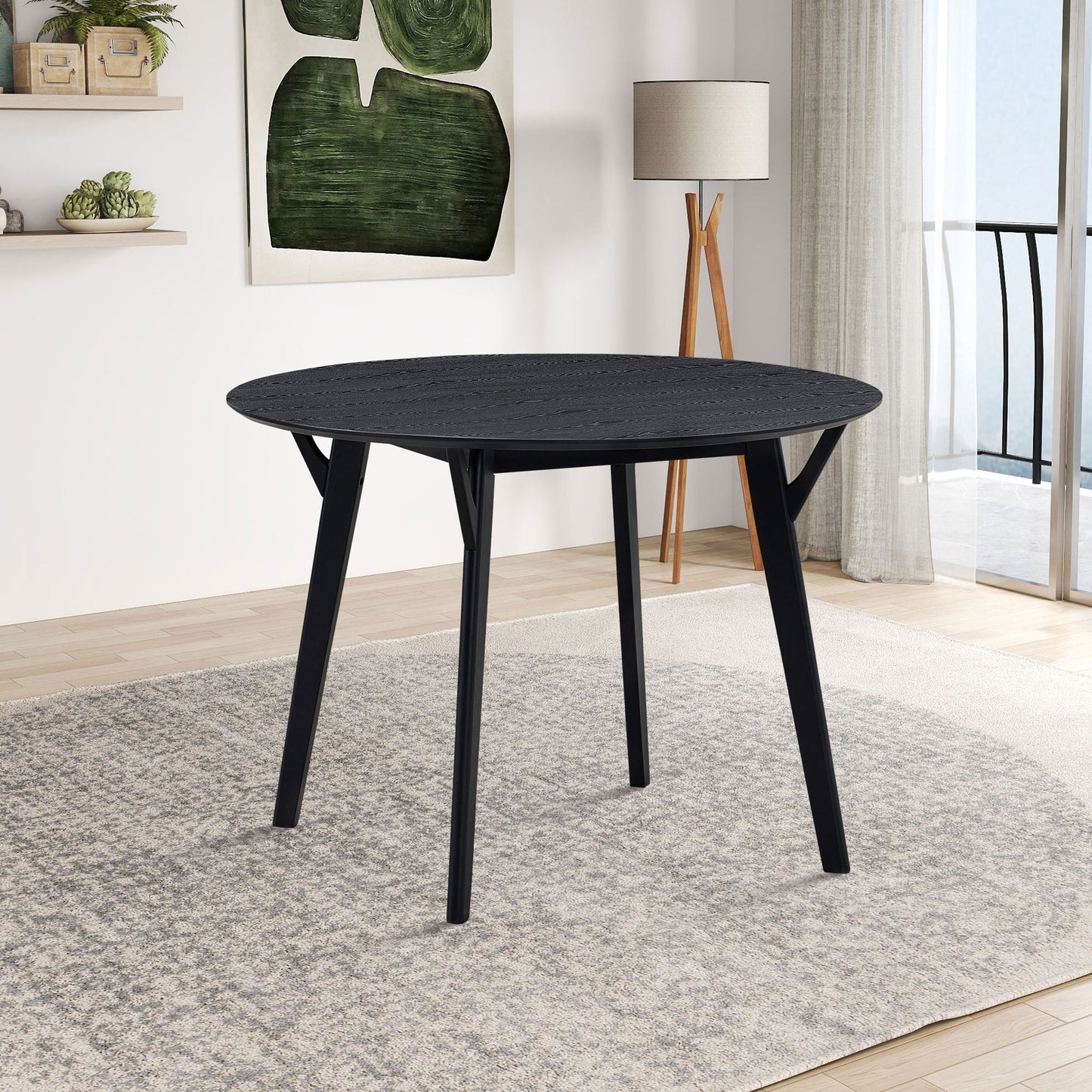 42" Round Dining Table for 4, Modern Wooden Kitchen Table with Solid Wood Legs, Black