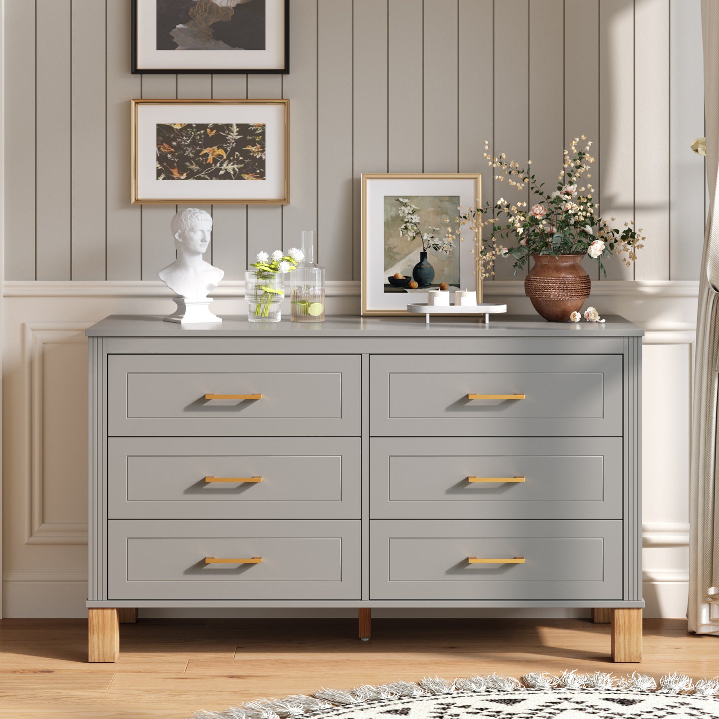 GOMYHOME Gray 6-Drawer Double Dresser in Gray finish for bedroom