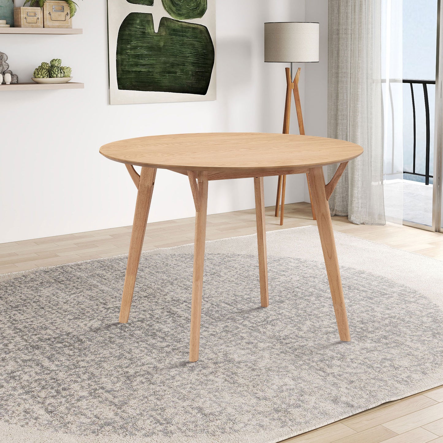 42" Round Dining Table for 4, Modern Wooden Kitchen Table with Solid Wood Legs, Natural color