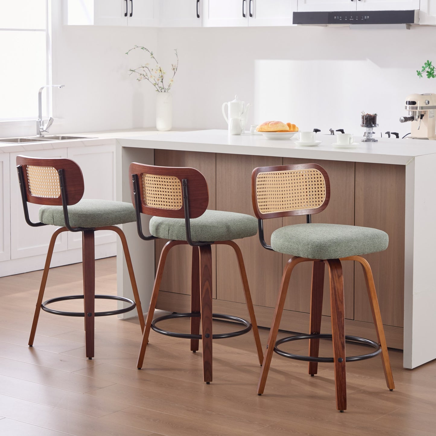 GOMYHOME light green linen counter stool set of 3 for modern home seating