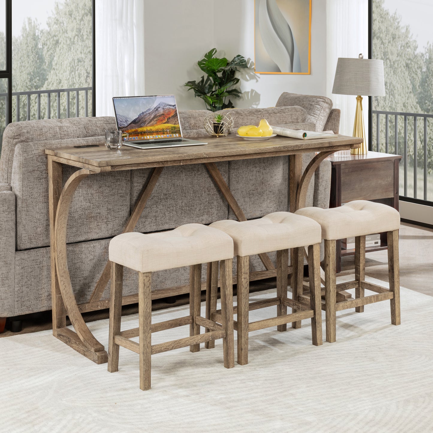 GOMYHOME brown brown 4-piece bar table set with power outlet for dining room and kitchen