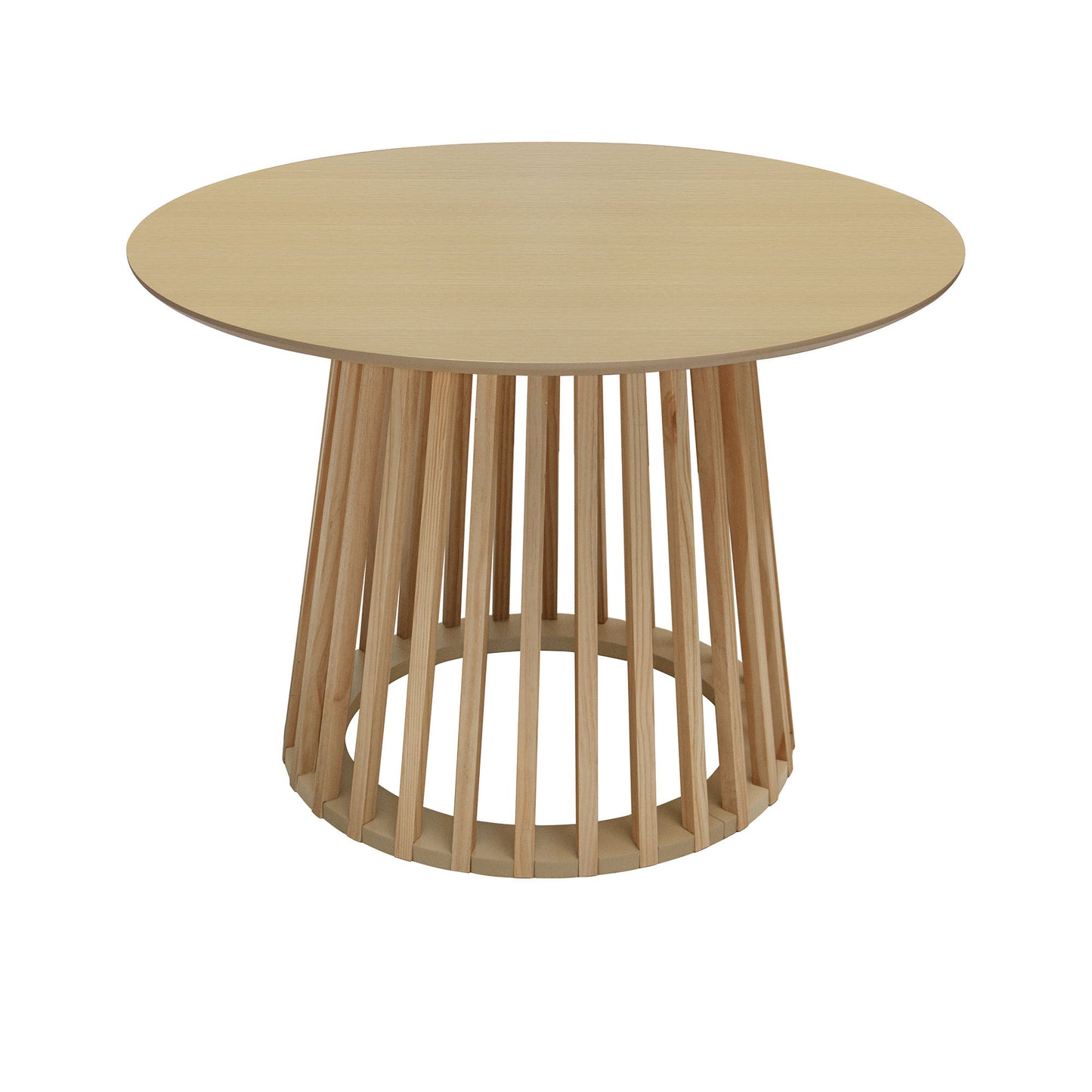 '-Modern Round Dining Table with Grille Base, MDF Oak Finish