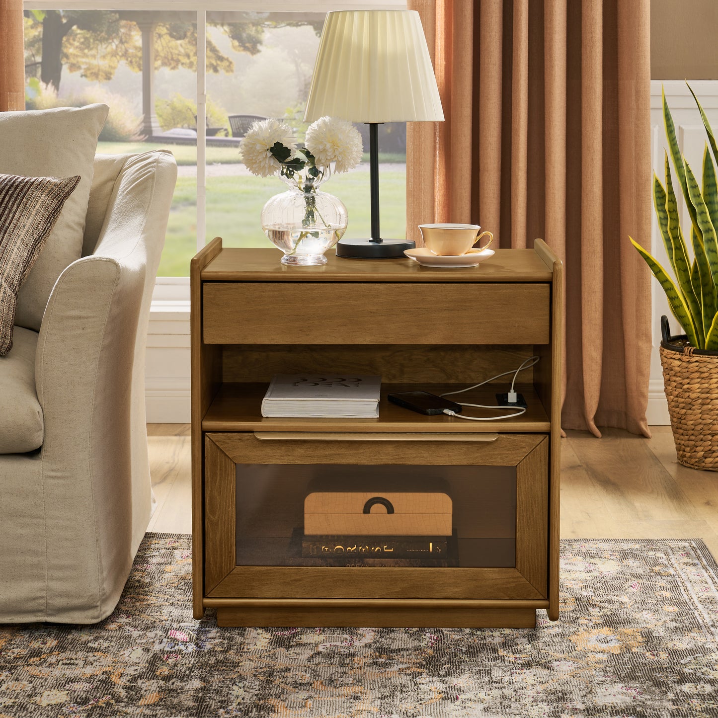 GOMYHOME walnut nightstand for modern home storage