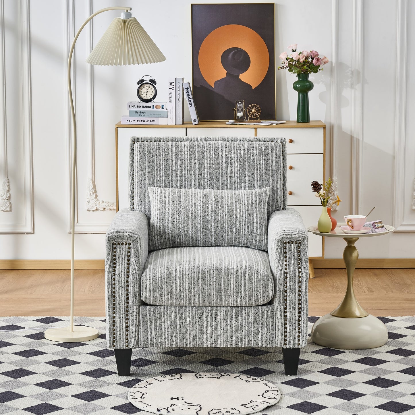 GOMYHOME Grey Upholstered Accent Chair Grey for modern living room