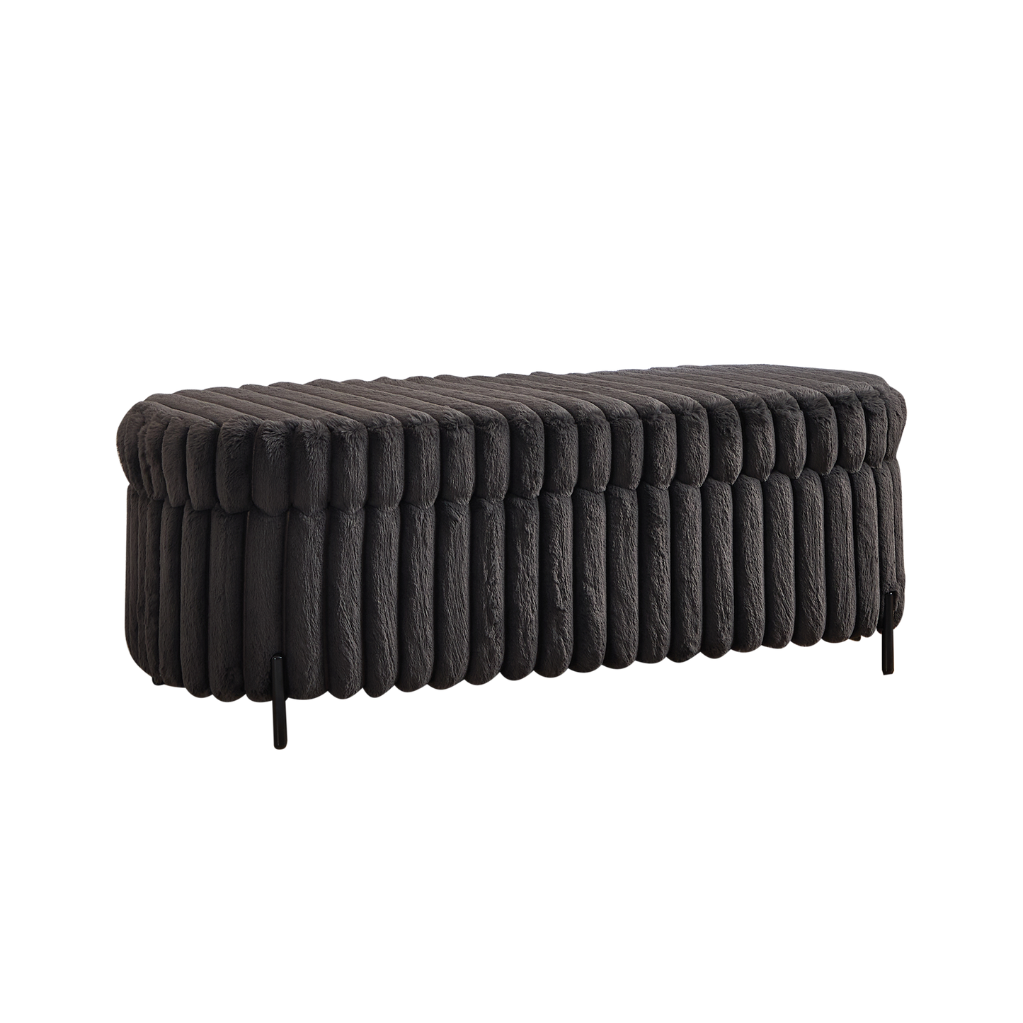 Charcoal Faux Fur Flip Top Storage Bench with Black Metal Legs, 49.2' Wide Bed End Stool Foot Rest