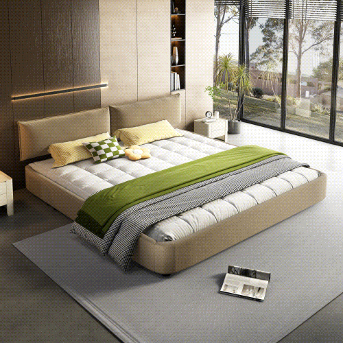 GOMYHOME camel cloud chenille platform bed with movable headboard main product image
