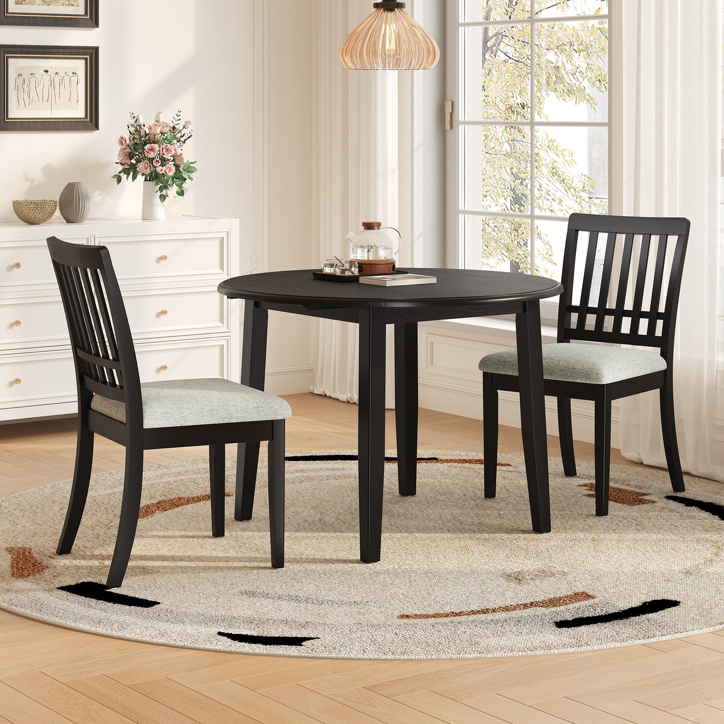 GOMYHOME Black 3-Piece Folding Round Dining Set for 2 in Black for Dining Room