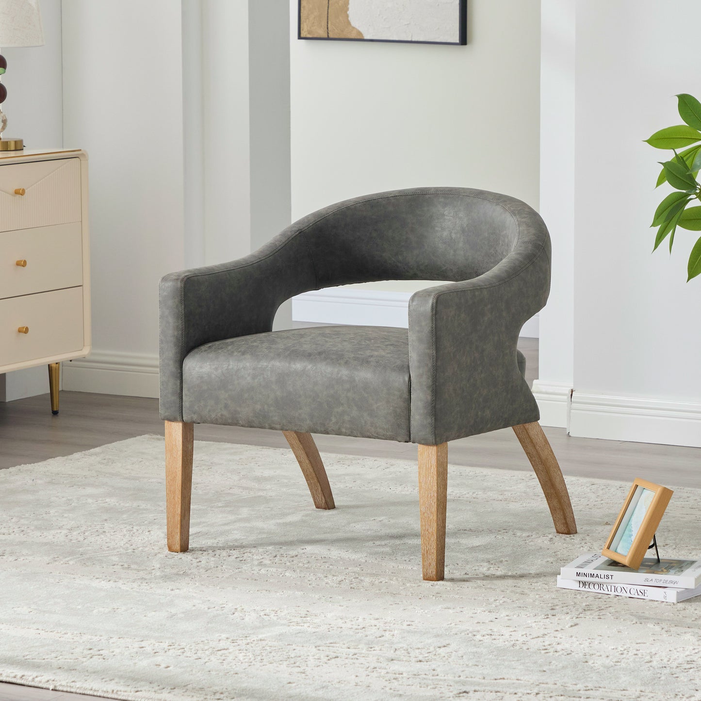 GOMYHOME gray gray pu open back accent armchair for living room bedroom and apartment