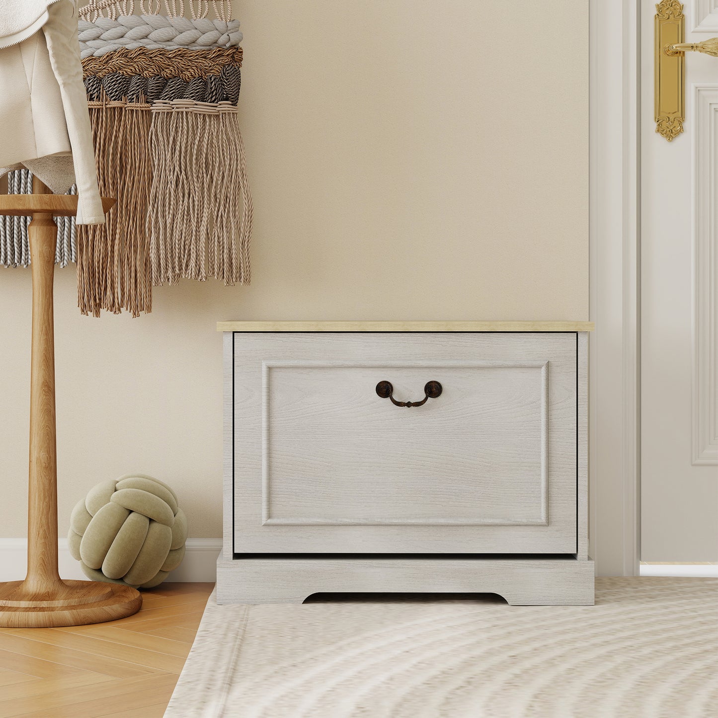 Shoe Storage Bench with Flip Drawer & Adjustable Shelf, Small Shoe Cabinet, White