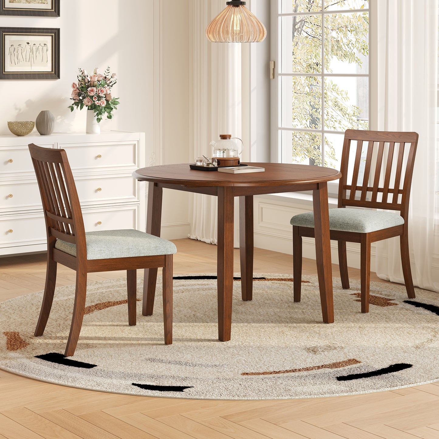 GOMYHOME Brown 3-Piece Folding Round Dining Set for 2 in Brown for Dining Room