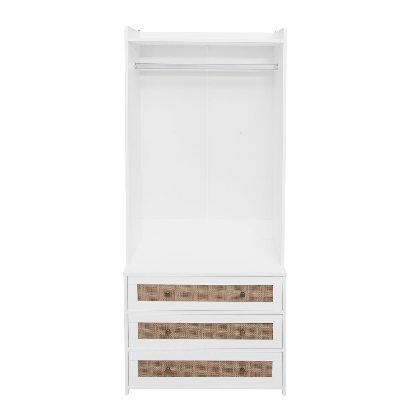 '-Wardrobe with 3 Drawers & Rattan Doors, Tall Armoire for Bedroom & Living Room