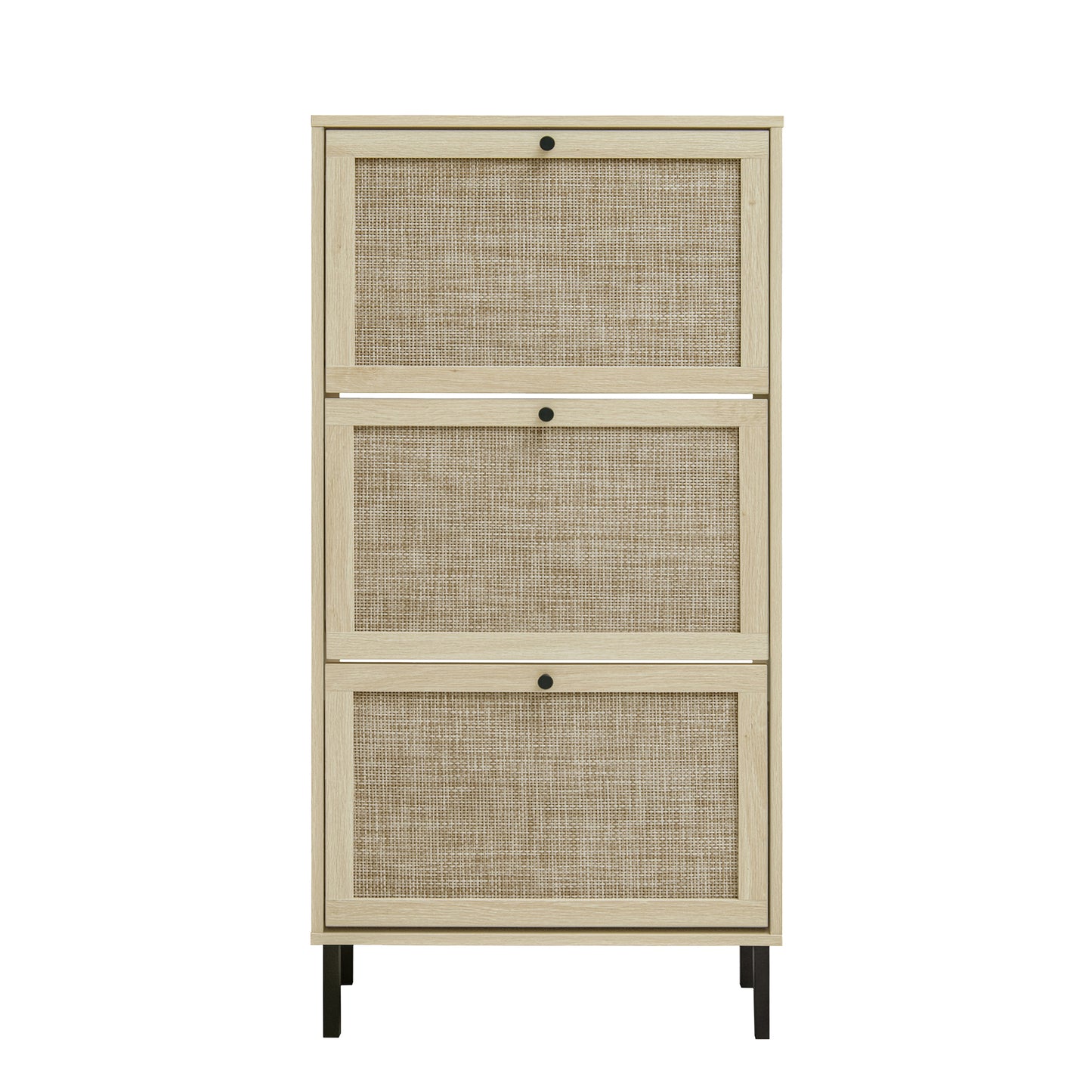 '-Modern 3-Door Rattan Shoe Rack Cabinet, Freestanding Entryway Storage