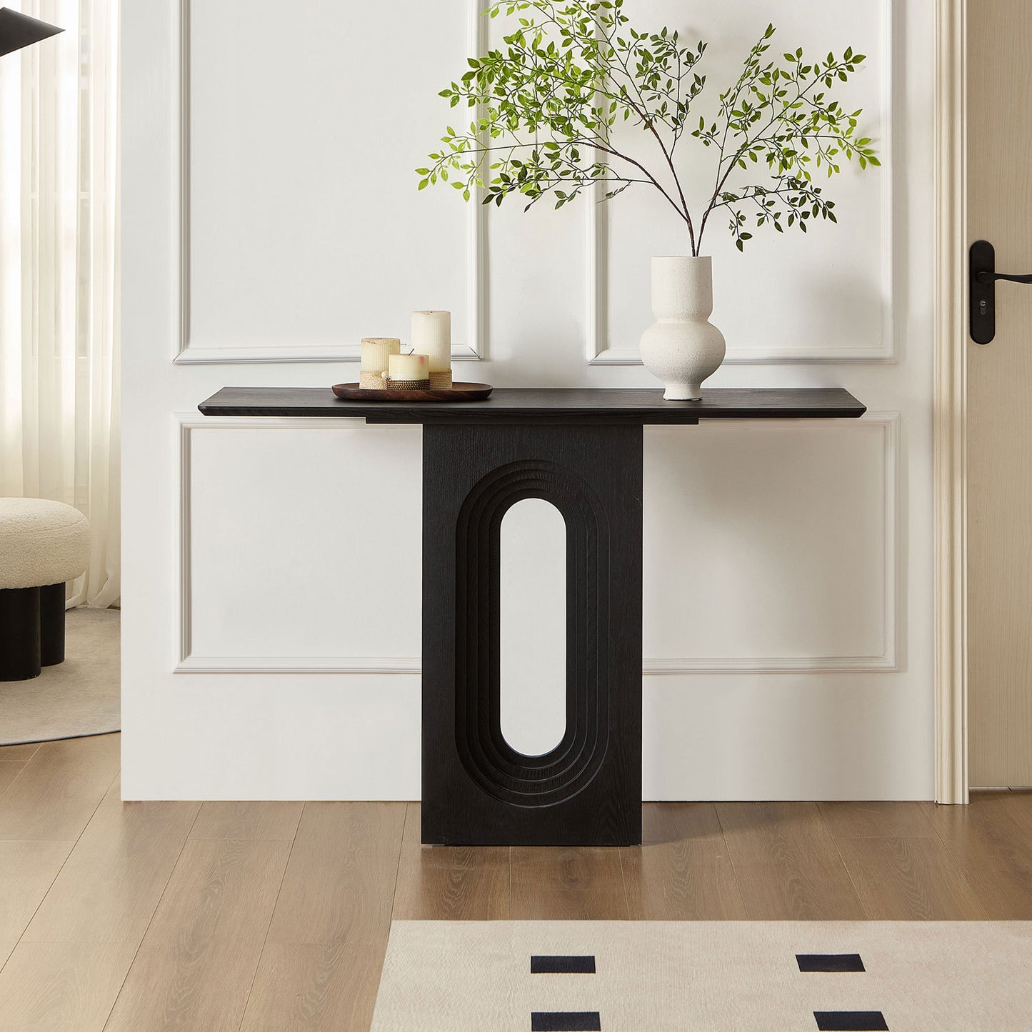 47.24" Entryway Console Table, Modern Narrow Hallway Sofa Table with Loop Design, Black