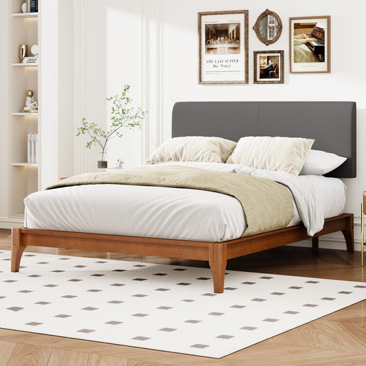 '-King Size Bamboo Platform Bed with Adjustable Gray Upholstered Headboard