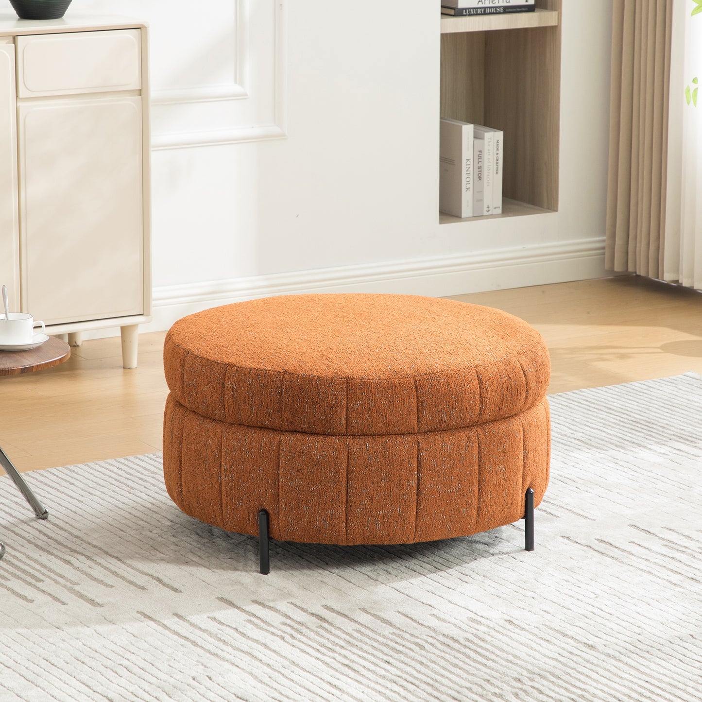 GOMYHOME 31.3-Inch Orange Chenille Round Storage Ottoman with Reversible Lid