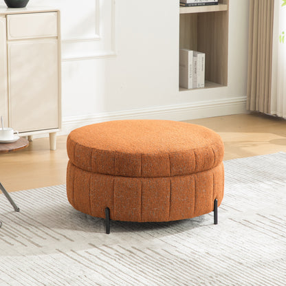 GOMYHOME 31.3-Inch Orange Chenille Round Storage Ottoman with Reversible Lid
