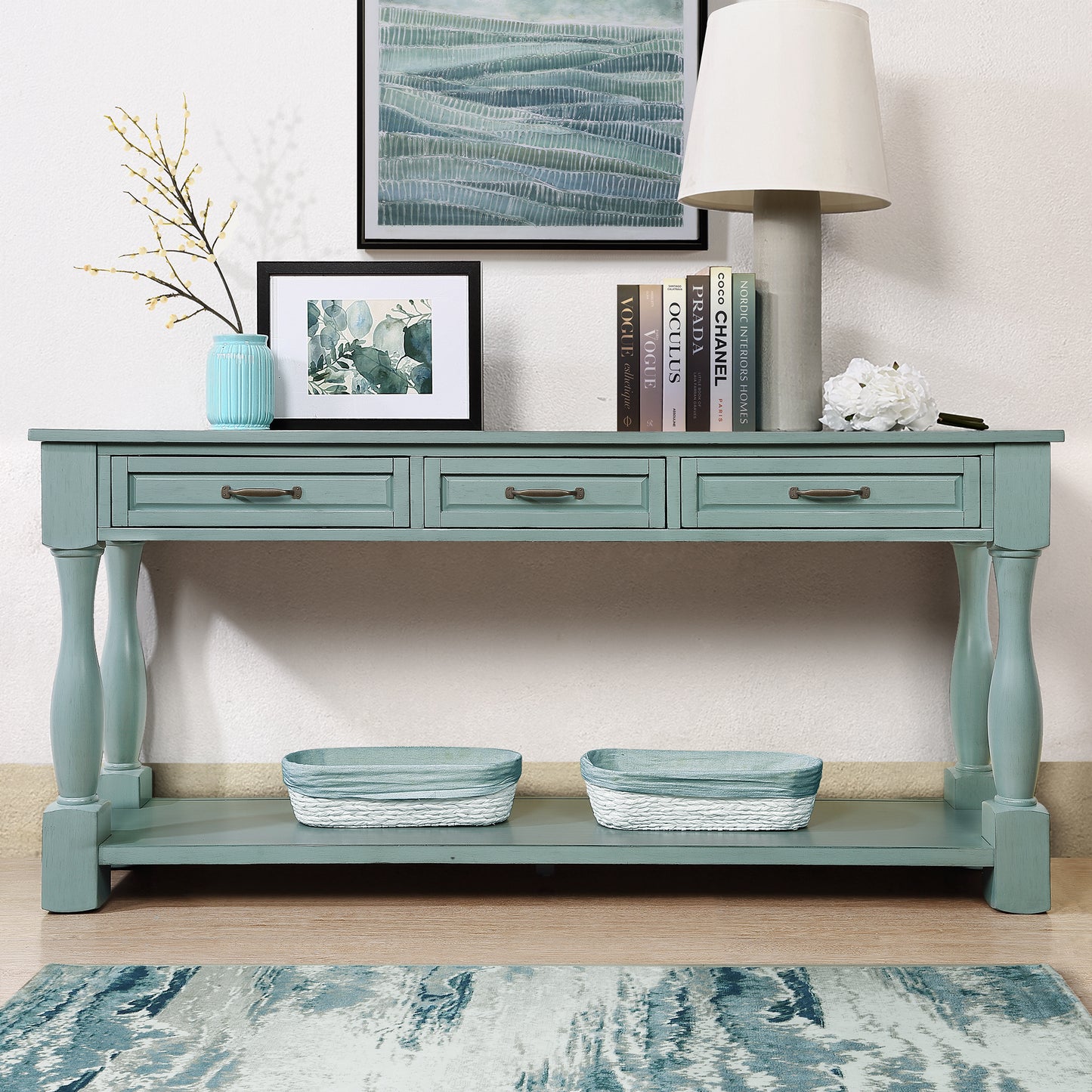 GOMYHOME Blue Console Table for Entryway for Everyday Living and Small Spaces