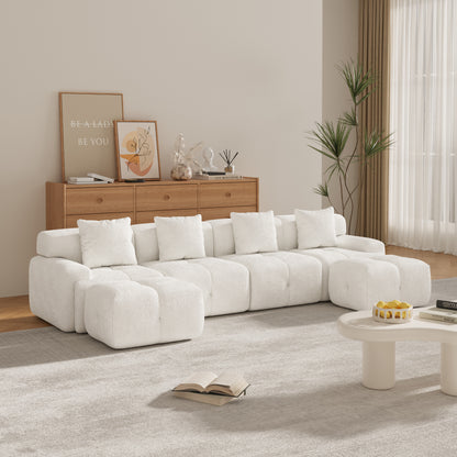 GOMYHOME 135.4-Inch Ivory 6-Piece U-Shaped Modular Sectional Sofa Bed