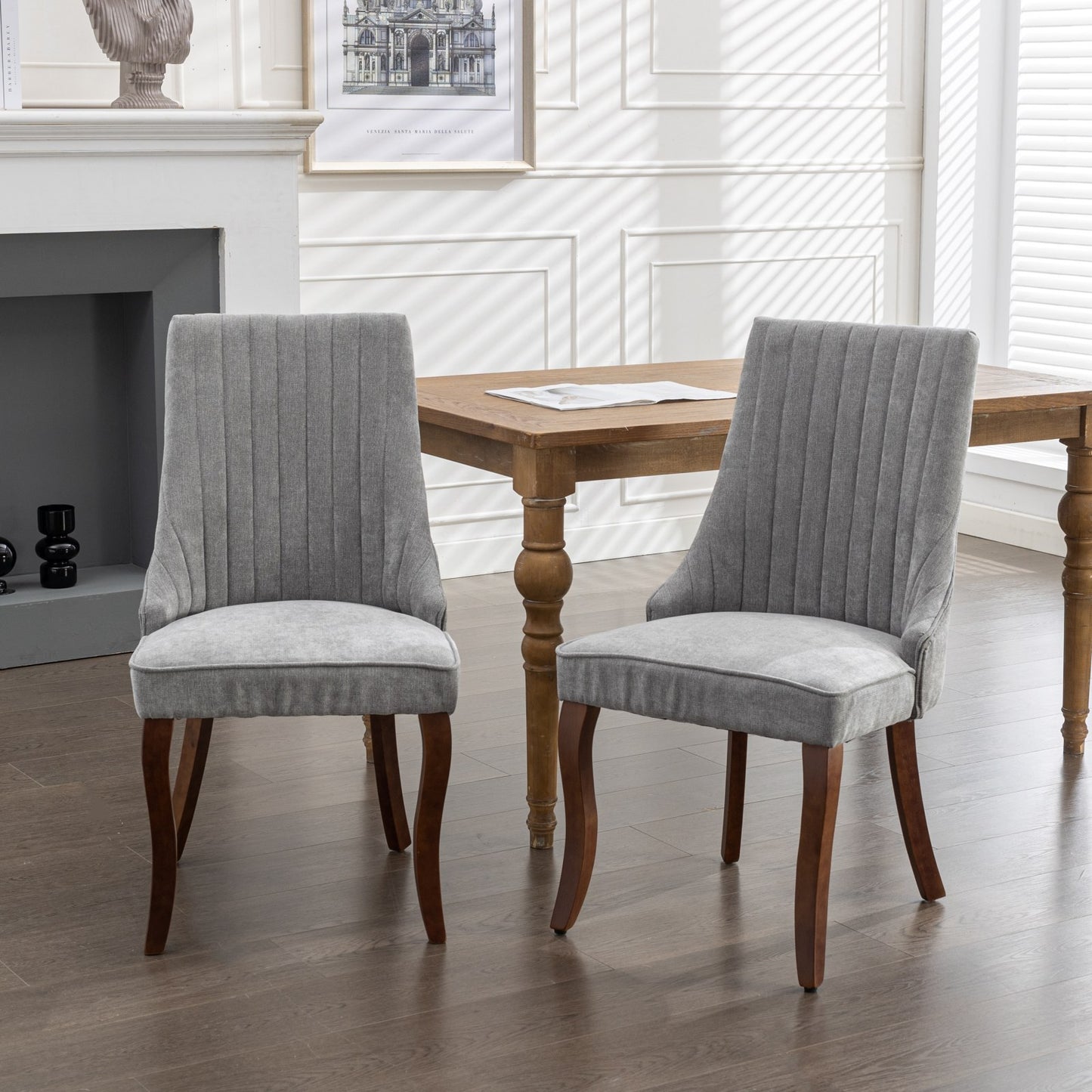GOMYHOME Gray Linen Fabric Accent Dining Chair, Set of 2