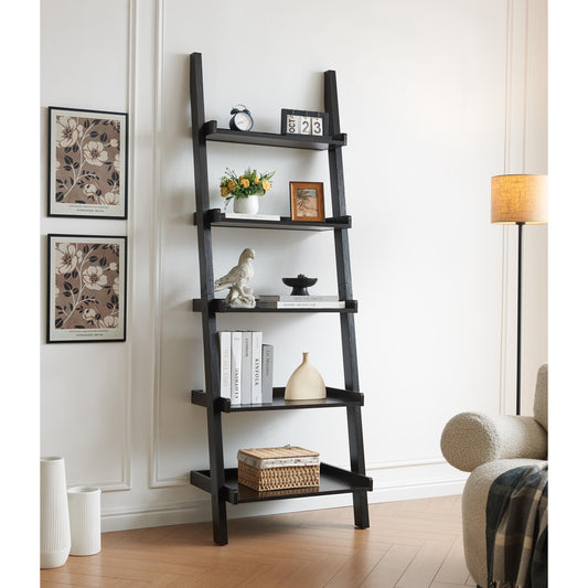 5-Shelf Ladder Bookcase with Multi-Depth Shelves and Wraparound Molding
