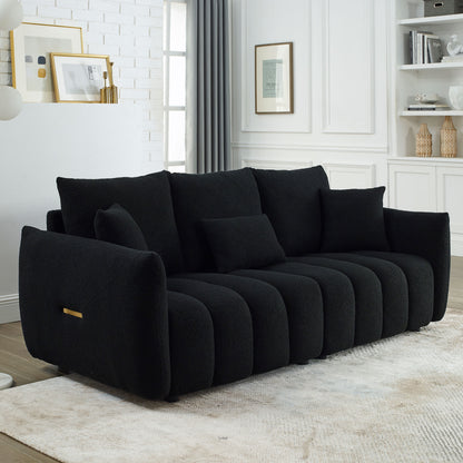 GOMYHOME Teddy Fabric Sofa, 3-Seater Upholstered Couch with Soft Cushions
