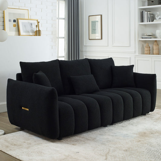 GOMYHOME Teddy Fabric Sofa, 3-Seater Upholstered Couch with Soft Cushions