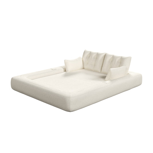 GOMYHOME Beige/White 78.7-Inch Foldable Teddy Human Dog Bed Sofa