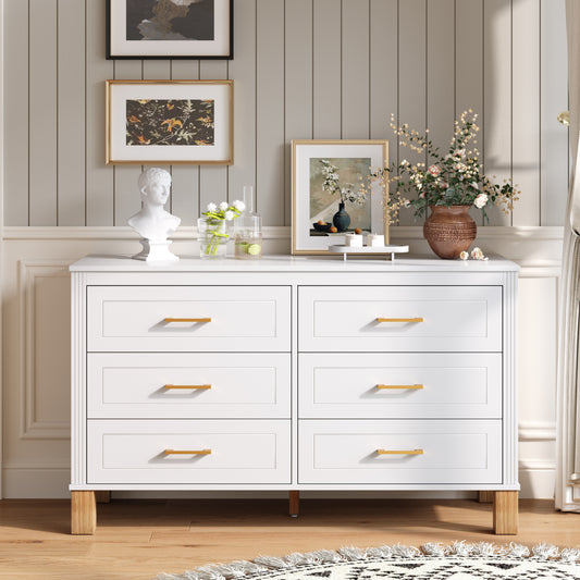 GOMYHOME White 6-Drawer Double Dresser in White finish for bedroom