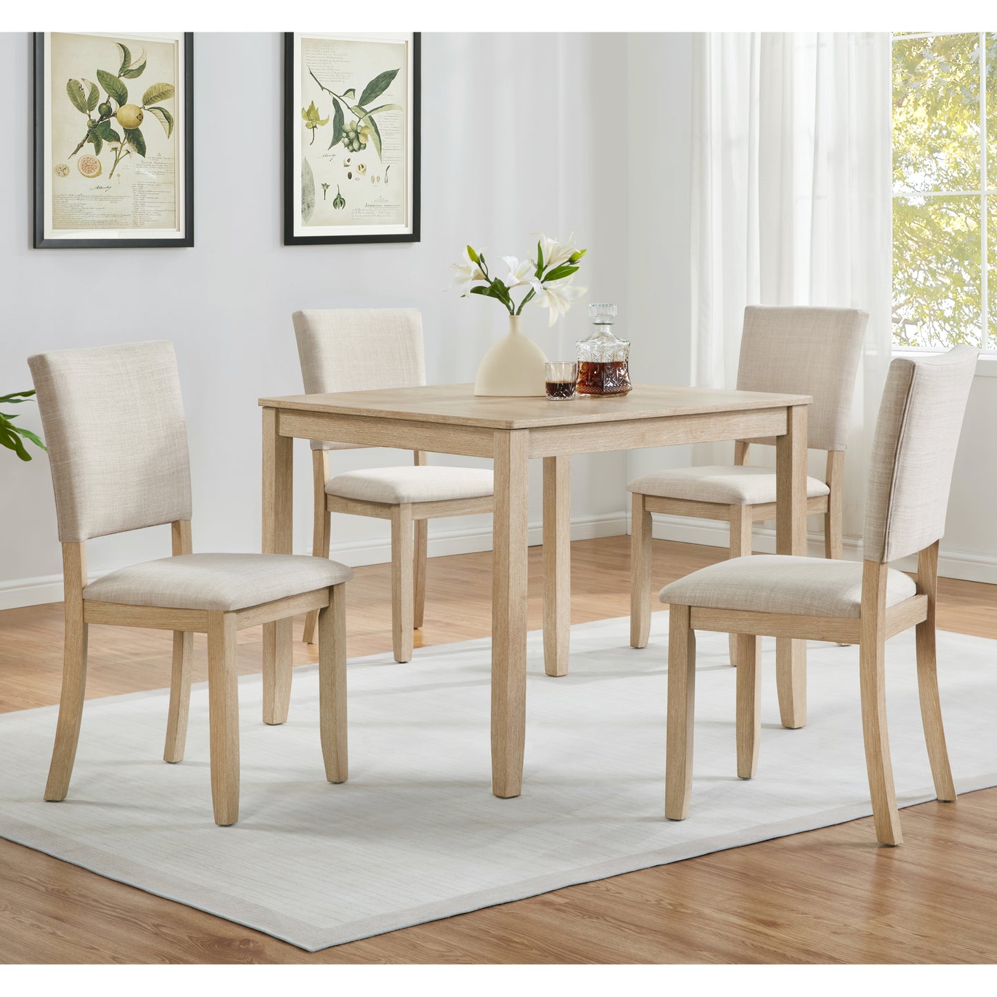 GOMYHOME beige, light oak beige, light oak 5-piece dining table set for 4 for dining room and kitchen