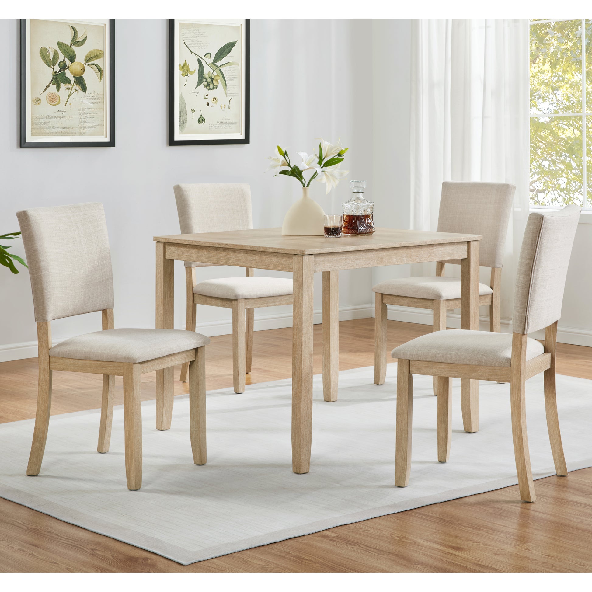 GOMYHOME beige, light oak beige, light oak 5-piece dining table set for 4 for dining room and kitchen