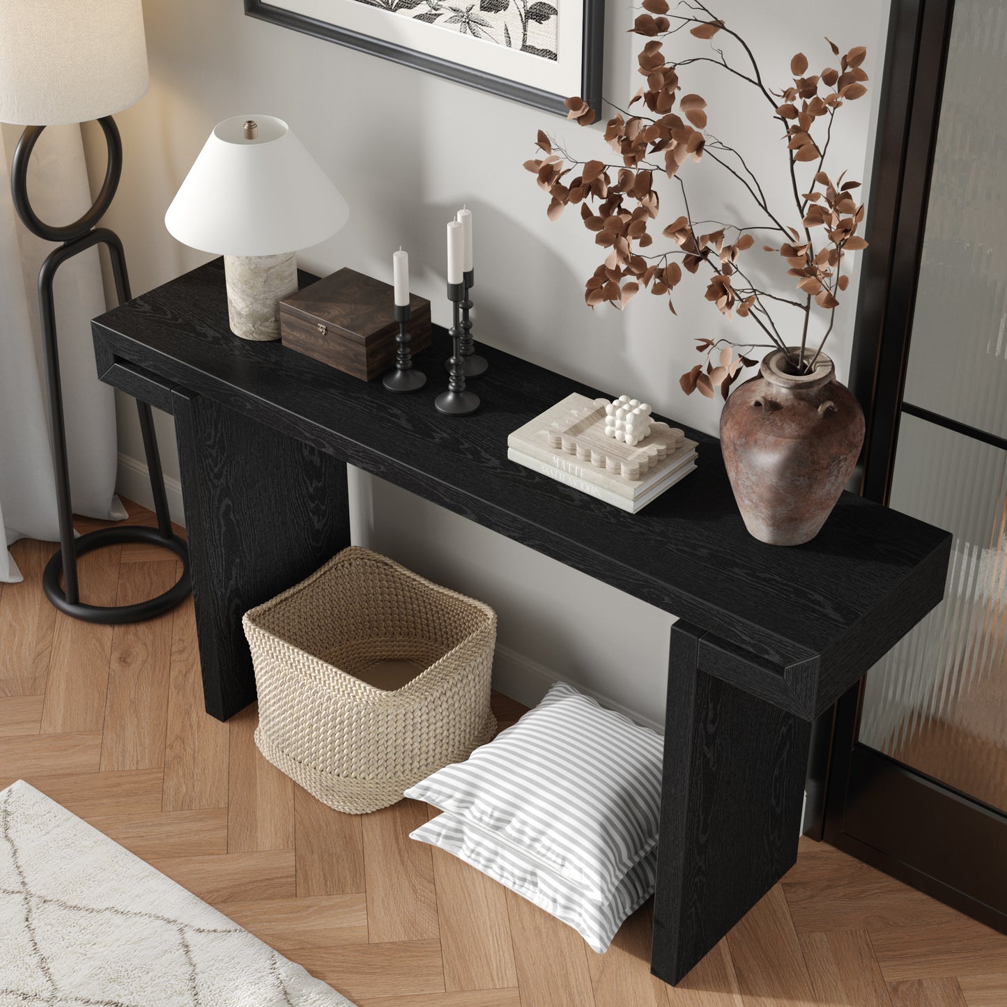 GOMYHOME 59.84-Inch Black Farmhouse Console Table in Black finish for entryway