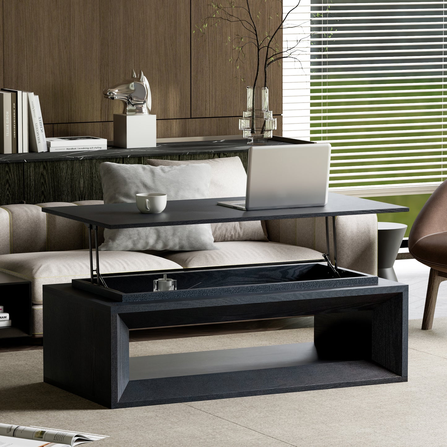 GOMYHOME 43.3'' Lift Top Rectangle Coffee Table with Storage, Modern Wood Veneer MDF Coffee