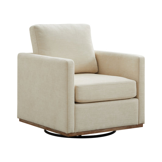 GOMYHOME Beige Upholstered Swivel Accent Chair, Modern Square Arm Living Room Chair