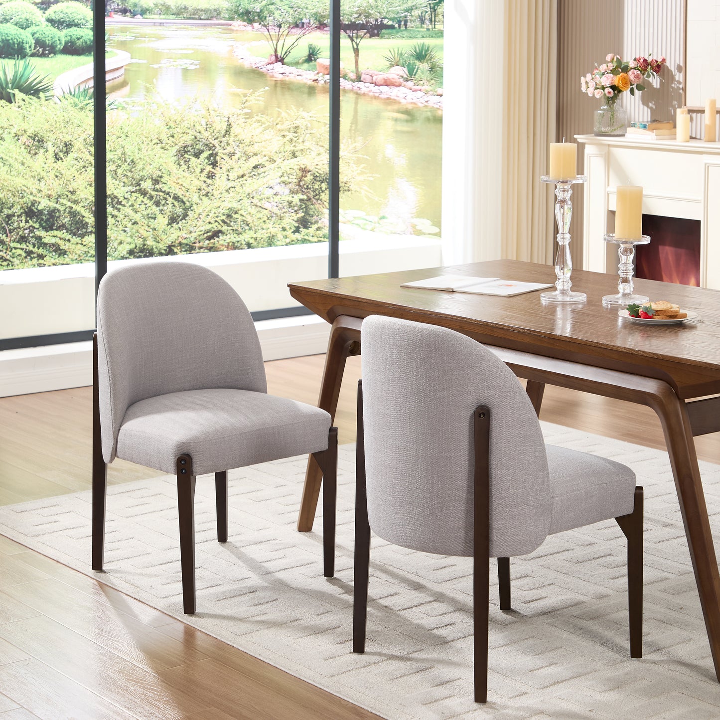 GOMYHOME Wooden Dining Chairs Set of 2, Modern Fabric Upholstered Dining Room Chair Kitchen