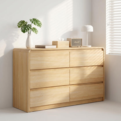 GOMYHOME Modern 6 Drawer Dresser, Wood Storage Cabinet with Rounded Corners, Oak