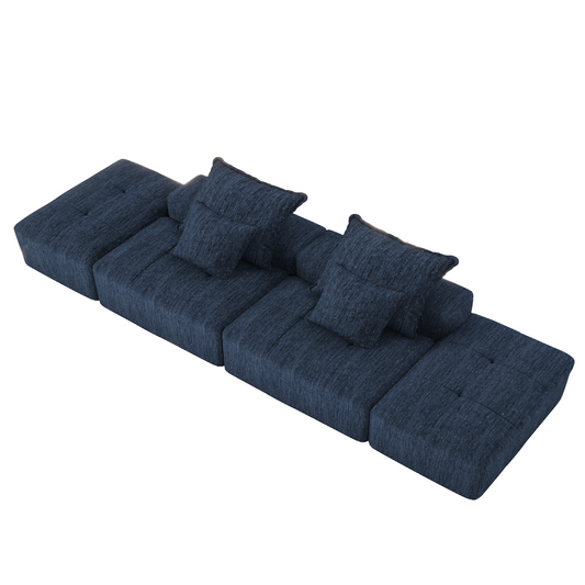 GOMYHOME Blue 4-Piece Chenille Modular Sectional Sofa with 2 ottomans and 2 seats
