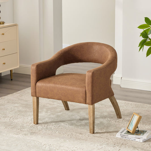 GOMYHOME brown brown pu open back accent armchair for living room bedroom and apartment