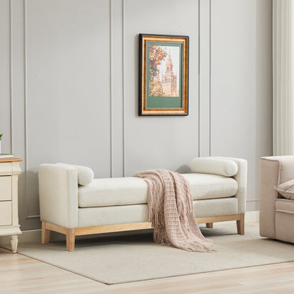 GOMYHOME ivory ivory boucle 66.34-inch end of bed bench for living room bedroom and apartment
