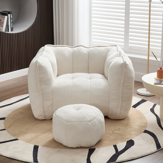 GOMYHOME beige chenille bean bag chair with foam core for modern living room lounging