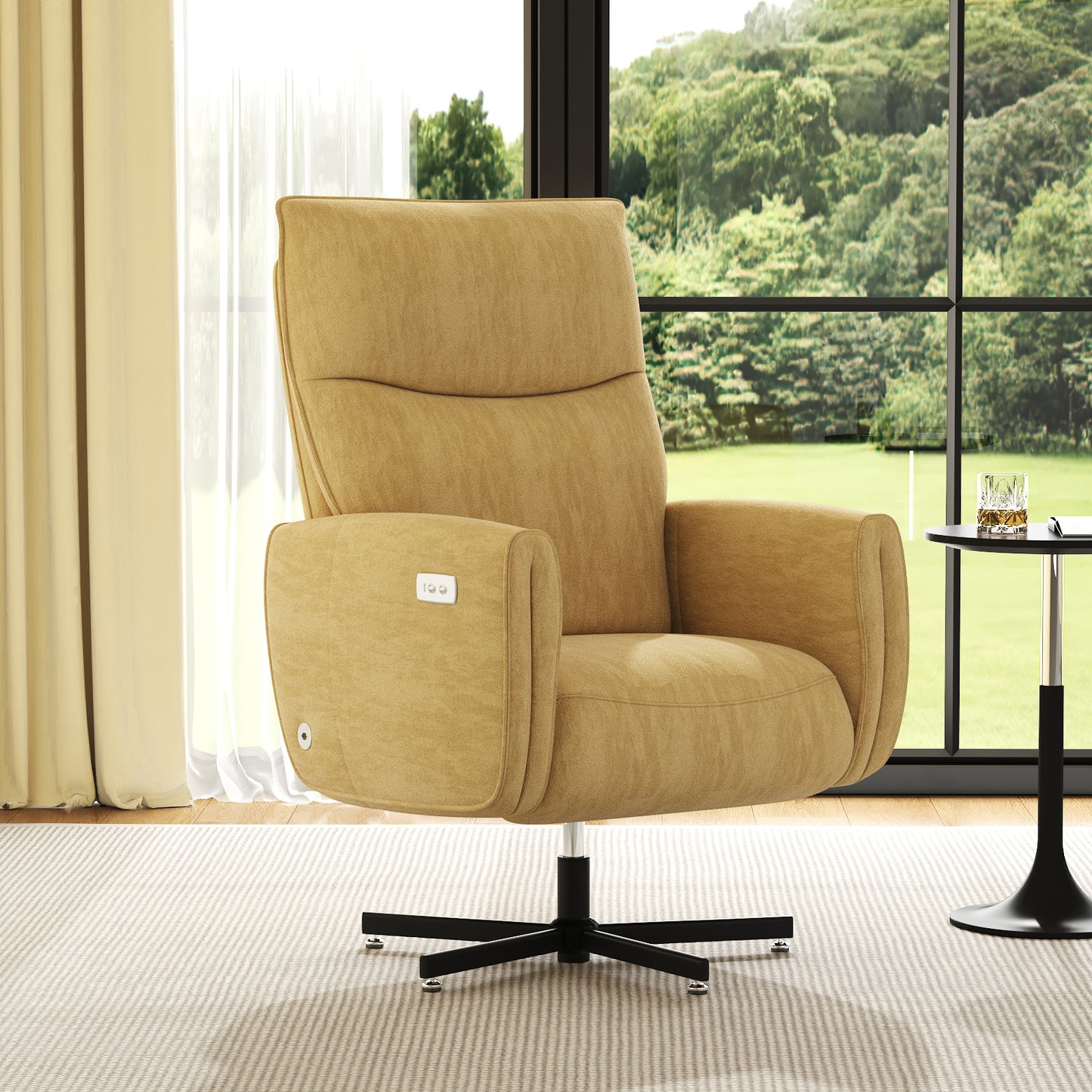 GOMYHOME Power Swivel Recliner Chair, Electric Reclining with USB & Type-C Charging, 360° Swivel Velvet Upholstered Accent Chair, for Home Office & Living Room, Easy Assembly,Yellow