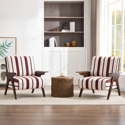 GOMYHOME White+Red Modern Curved Upholstered Accent Chair for Living Room