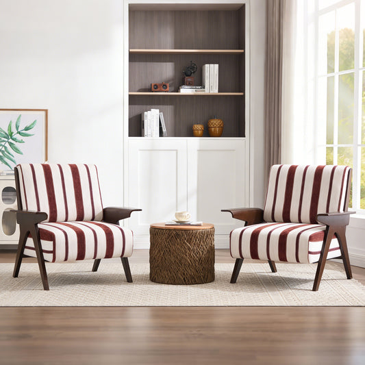 GOMYHOME White+Red Modern Curved Upholstered Accent Chair for Living Room
