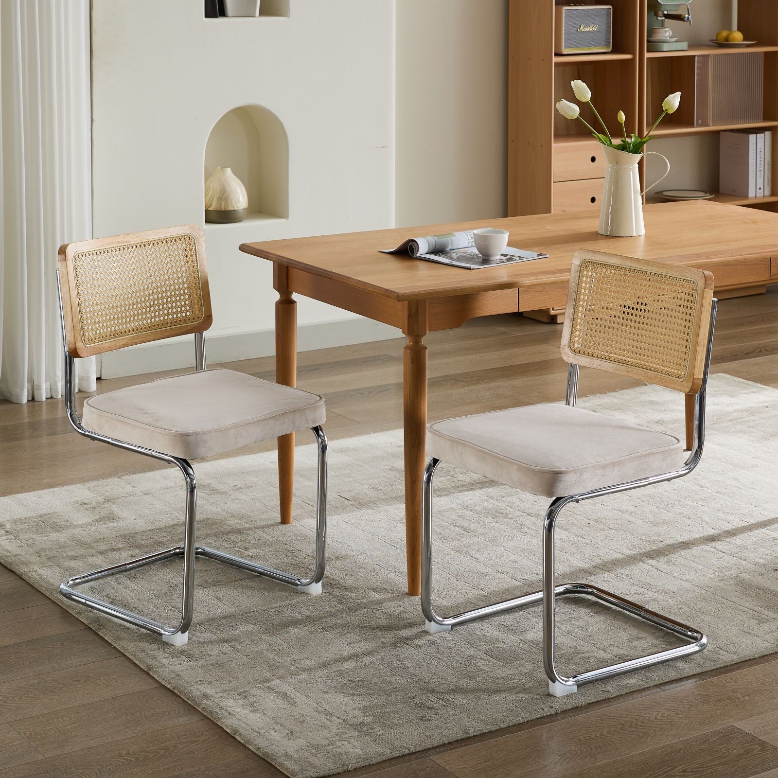 GOMYHOME beige velvet dining chair set of 2 for modern home seating