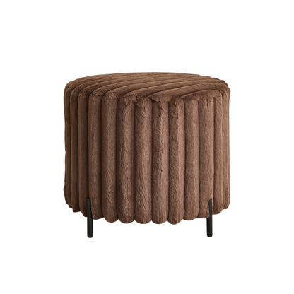 Round Faux Fur Pouf Ottoman Foot Rest with Metal Legs, Brown, 22"