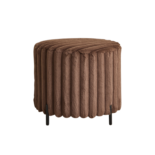 Round Faux Fur Pouf Ottoman Foot Rest with Metal Legs, Brown, 22"